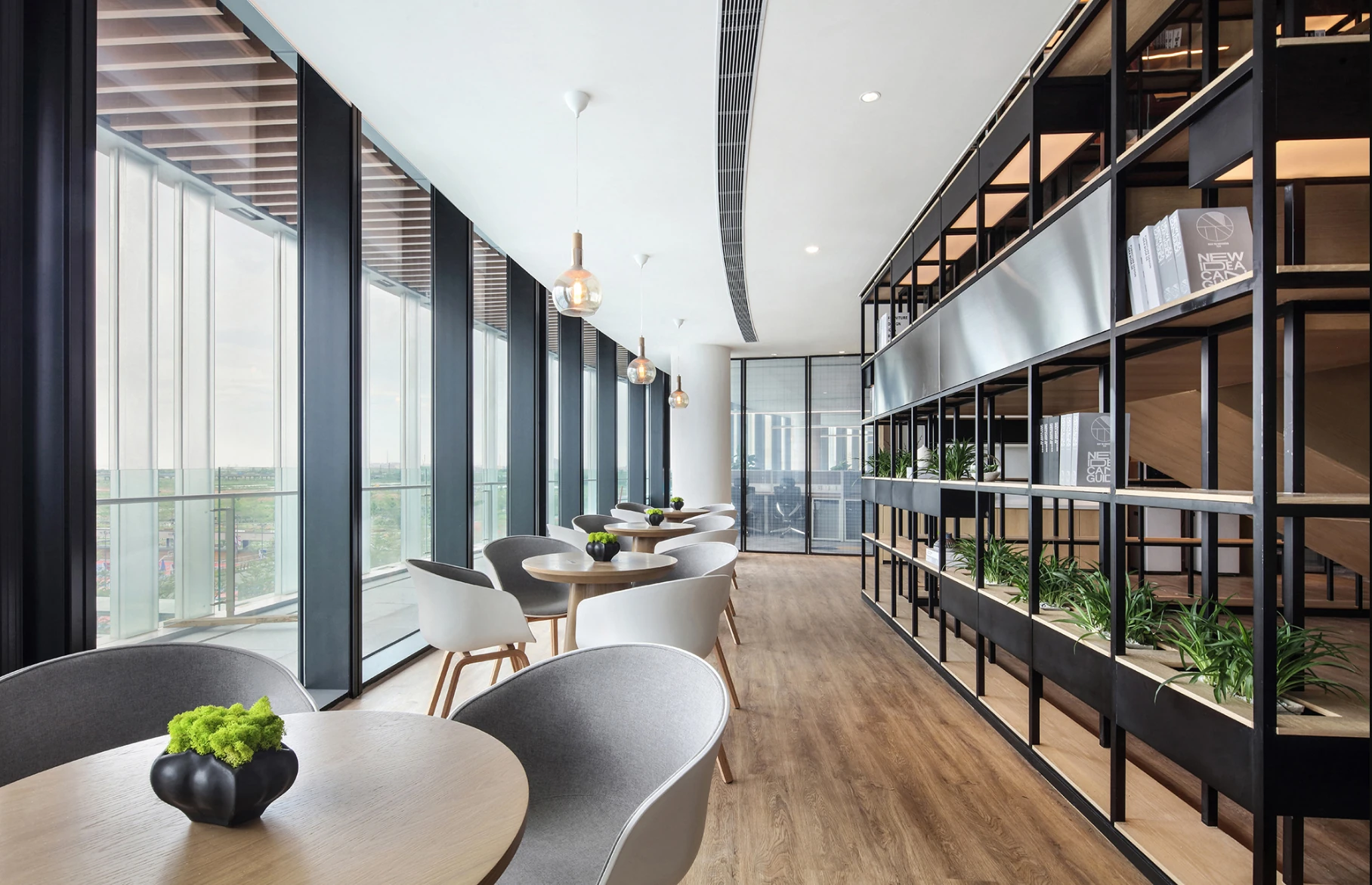 VIVO R&D Centre, Buildings 2 & 5, Dongguan · Lounge · round tables and shelving